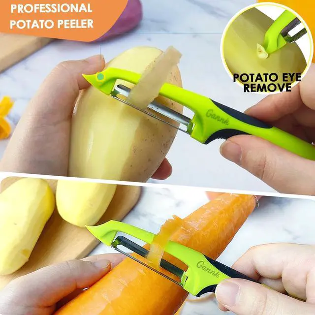Alt view image 4 of 7 - GANNK Vegetable Potato Peelers for Kitchen, Ultra Sharp Stainless Steel Blades Easy Peeling Apple Fruit Veggie Carrot Cucumber, W/Orange peeler, Dishwasher Safe