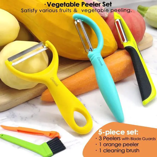 Alt view image 7 of 7 - GANNK Vegetable Potato Peelers for Kitchen, Ultra Sharp Stainless Steel Blades Easy Peeling Apple Fruit Veggie Carrot Cucumber, W/Orange peeler, Dishwasher Safe