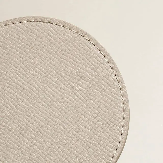 Alt view image 3 of 5 - OLETHA Aesthetic Round Drink Coasters, Set of 4, Ivory | Faux leather coasters for coffee bars, dining tables & office desks; wipe clean