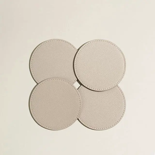Alt view image 5 of 5 - OLETHA Aesthetic Round Drink Coasters, Set of 4, Ivory | Faux leather coasters for coffee bars, dining tables & office desks; wipe clean