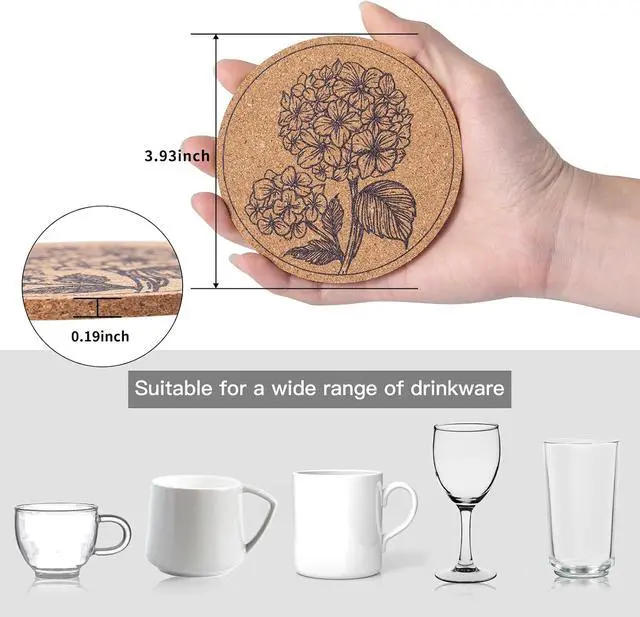 Alt view image 2 of 6 - Cork Coasters for Drinks Absorbent Non Slip 12pcs 4 Inch Flower | Coaster for Coffee Table Housewarming Gifts for New Home Present for Friends, Living Room Decor, Apartment Decor, Elegant