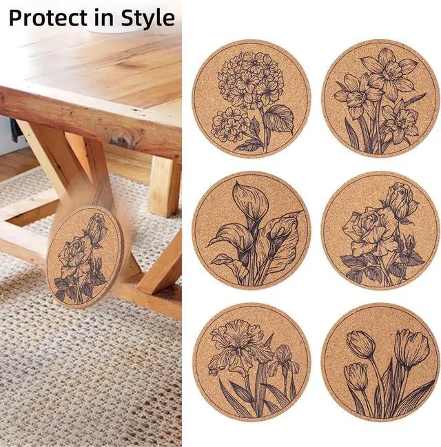 Alt view image 4 of 6 - Cork Coasters for Drinks Absorbent Non Slip 12pcs 4 Inch Flower | Coaster for Coffee Table Housewarming Gifts for New Home Present for Friends, Living Room Decor, Apartment Decor, Elegant