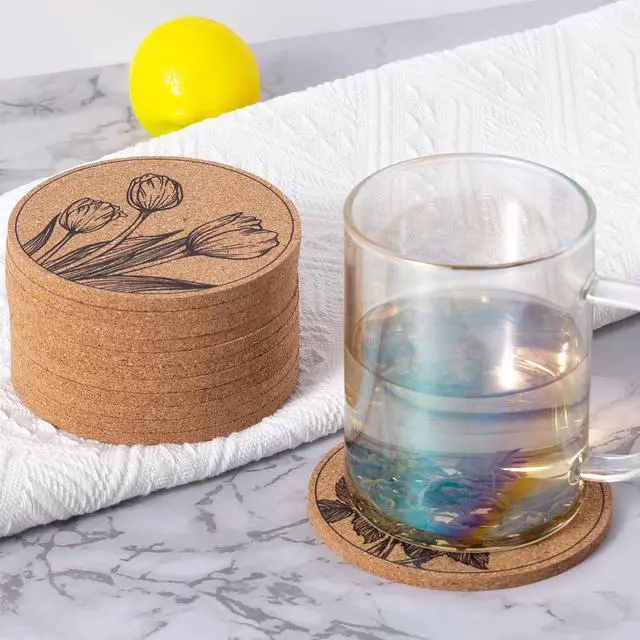 Alt view image 5 of 6 - Cork Coasters for Drinks Absorbent Non Slip 12pcs 4 Inch Flower | Coaster for Coffee Table Housewarming Gifts for New Home Present for Friends, Living Room Decor, Apartment Decor, Elegant