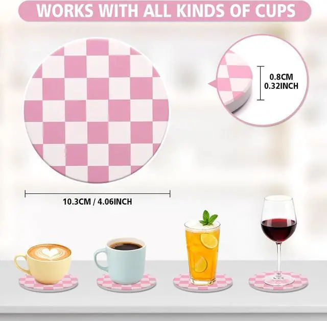Alt view image 2 of 7 - 2 Pack Ceramic Absorbent Coasters for Drinks, Heat Resistant Drink Coasters for Desk, Pink Coaster Set for Coffee Table, Non-Slip Cup Coaster with Cork Backing, Posavasos for Kitchen Home Decor Gifts