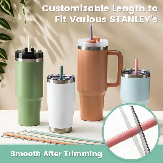 Alt view image 4 of 7 - 12-Pack Silicone Reusable Straws for Stanley 40 oz 30 oz Cup Tumbler, 12.2 inch Long Replacement Straws with 2 Cleaning Brushes