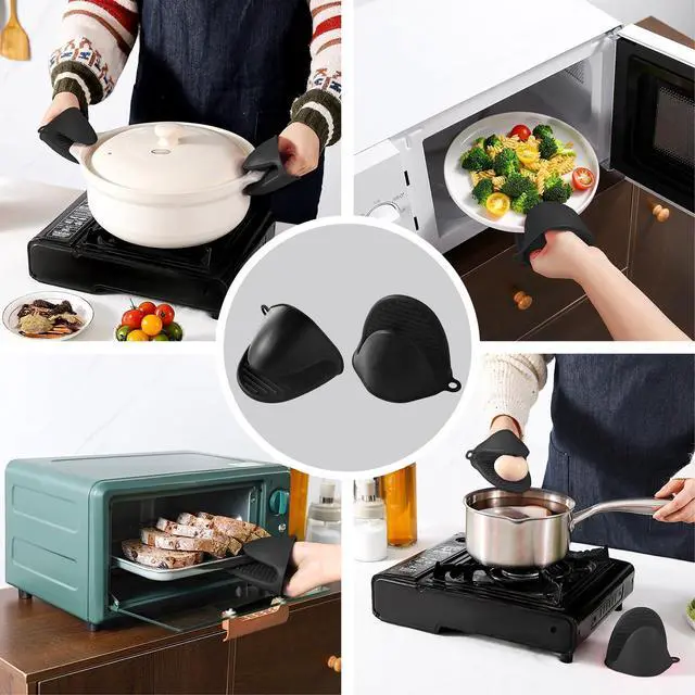 Alt view image 5 of 6 - 2PC Silicone Oven Mitts - Black Heat Resistant Non-Slip Kitchen Gloves, for Cooking, Baking, BBQ with Extra Thick Hand Protection for Hot Pots, Pans, Trays