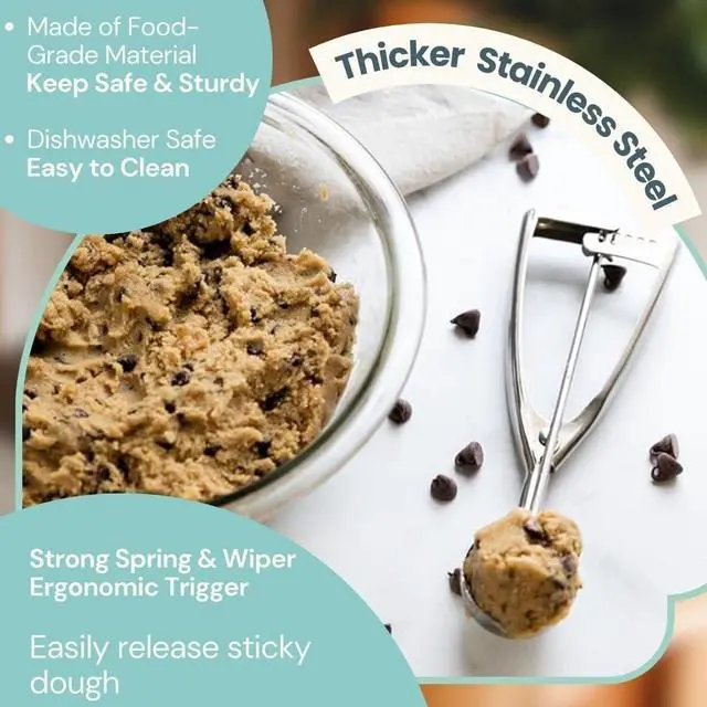 Alt view image 5 of 7 - Ice Cream Scoop, Cookie Scoop, 18/8 Stainless Steel Cookie Scooper, Cookie Scoops for Baking, 3Tbsp/45ml/1.5oz Cookie Dough Scoop, Ice Cream Scooper with Trigger Release, Cookie Scooper for Baking