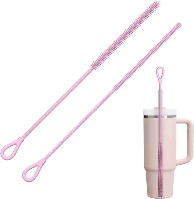 Main image of YOTIME Silicone Straw Cleaner Brush, 2Pcs Reusable Straw Brush, Pink | 2-Piece Set, Extra-Long for Tumblers with Handles and Glass/Metal Smoothie Straws, Non-Slip Handle, Soft Flexible, 6mm & 9mm