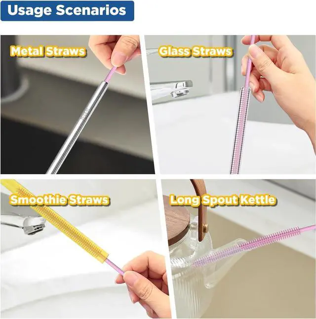 Alt view image 6 of 6 - YOTIME Silicone Straw Cleaner Brush, 2Pcs Reusable Straw Brush, Pink | 2-Piece Set, Extra-Long for Tumblers with Handles and Glass/Metal Smoothie Straws, Non-Slip Handle, Soft Flexible, 6mm & 9mm