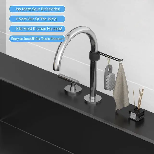 Alt view image 2 of 6 - 1 Pack Dish Towel Holder for Multiple Kitchen Sink FaucetsBlack | Stylish and Functional, Keep Kitchen Rags and Dishcloths Neat and Within Reach, Sink Dish Cloth Holder and Storage Rack