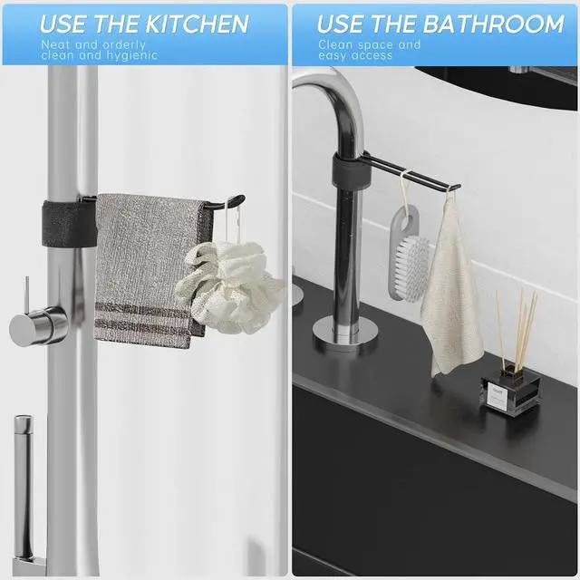 Alt view image 3 of 6 - 1 Pack Dish Towel Holder for Multiple Kitchen Sink FaucetsBlack | Stylish and Functional, Keep Kitchen Rags and Dishcloths Neat and Within Reach, Sink Dish Cloth Holder and Storage Rack