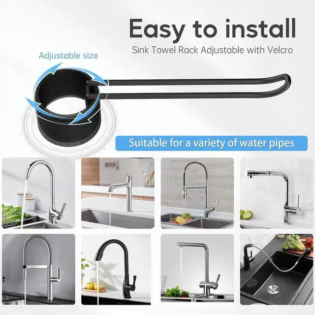 Alt view image 5 of 6 - 1 Pack Dish Towel Holder for Multiple Kitchen Sink FaucetsBlack | Stylish and Functional, Keep Kitchen Rags and Dishcloths Neat and Within Reach, Sink Dish Cloth Holder and Storage Rack