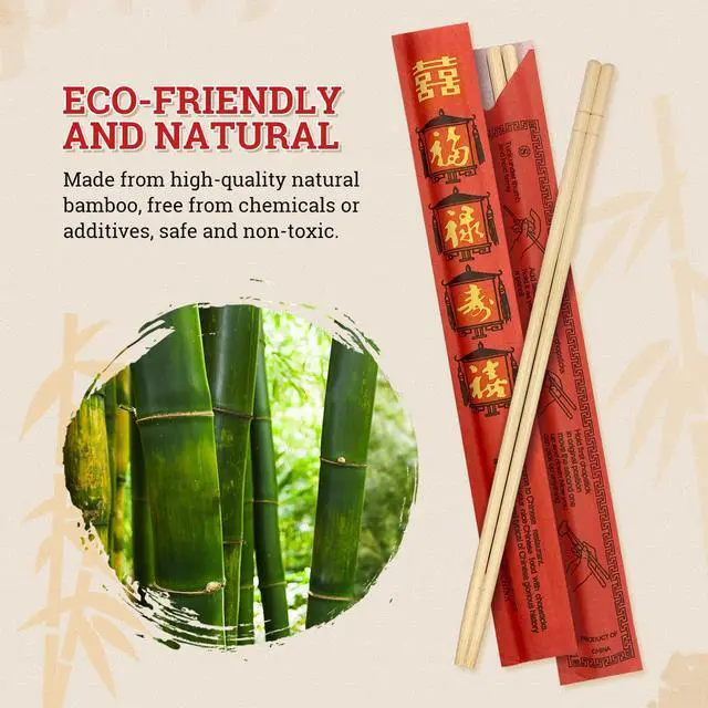 Alt view image 3 of 7 - 52USA Disposable Bamboo Chopsticks (100 Sets) - 9'' Long | UV Treated, Individually Wrapped Japanese and Chinese Wooden Chopsticks Bulk