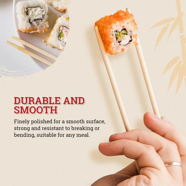 Alt view image 4 of 7 - 52USA Disposable Bamboo Chopsticks (100 Sets) - 9'' Long | UV Treated, Individually Wrapped Japanese and Chinese Wooden Chopsticks Bulk