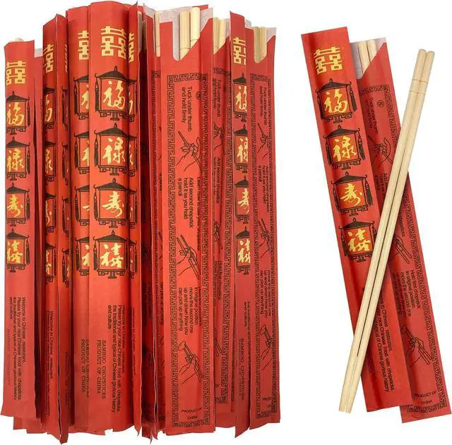Main image of 52USA Disposable Bamboo Chopsticks (100 Sets) - 9'' Long | UV Treated, Individually Wrapped Japanese and Chinese Wooden Chopsticks Bulk