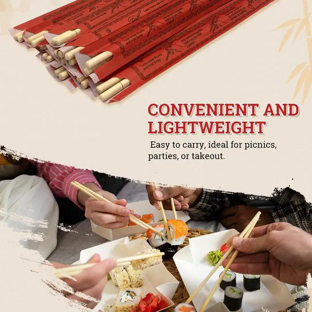 Alt view image 6 of 7 - 52USA Disposable Bamboo Chopsticks (100 Sets) - 9'' Long | UV Treated, Individually Wrapped Japanese and Chinese Wooden Chopsticks Bulk