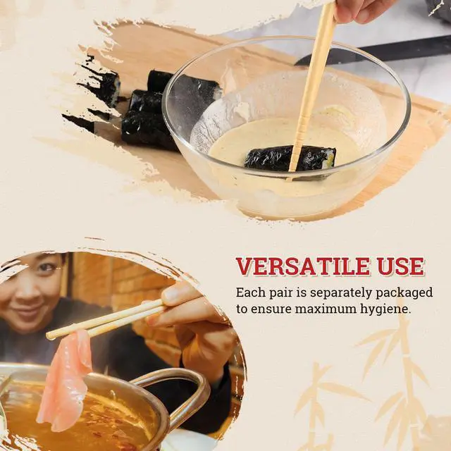 Alt view image 7 of 7 - 52USA Disposable Bamboo Chopsticks (100 Sets) - 9'' Long | UV Treated, Individually Wrapped Japanese and Chinese Wooden Chopsticks Bulk