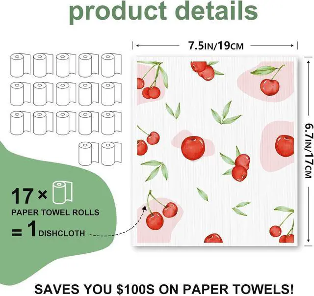Alt view image 2 of 7 - Swedish Dishcloths for Kitchen, Reusable Paper Towels, 4 Pack | Super Absorbent & Washable Dish Rags, Non-Scratch Cellulose Sponge Cloths for Washing Dishes, Dishwasher Safe, Biodegradable