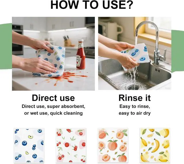Alt view image 5 of 7 - Swedish Dishcloths for Kitchen, Reusable Paper Towels, 4 Pack | Super Absorbent & Washable Dish Rags, Non-Scratch Cellulose Sponge Cloths for Washing Dishes, Dishwasher Safe, Biodegradable