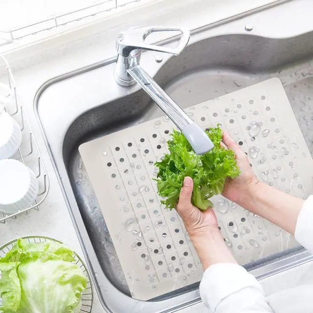 Alt view image 3 of 7 - GeeRic Kitchen Sink Mat 12.36 x 10.28" Dish Drying Mat | Sink Protector Mats Non-Slip Dish Dry Mat Dishwasher Safe, Rectangular, Wthie