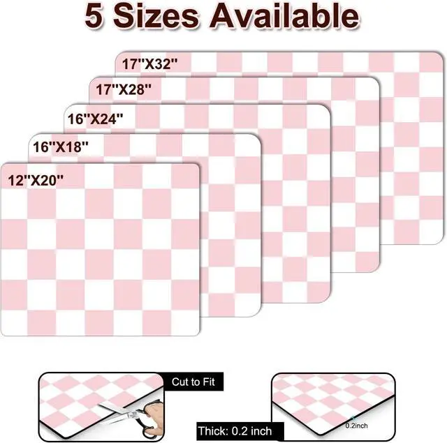 Alt view image 2 of 6 - Dish Drying Mat for Kitchen Counter, 12" x 20" Checkered Coffee Bar Mat for Espresso Machine, Absorbent and Stain-Resistant Countertop Protector, Non-Slip Rubber Back Drying Pad, Pink & White