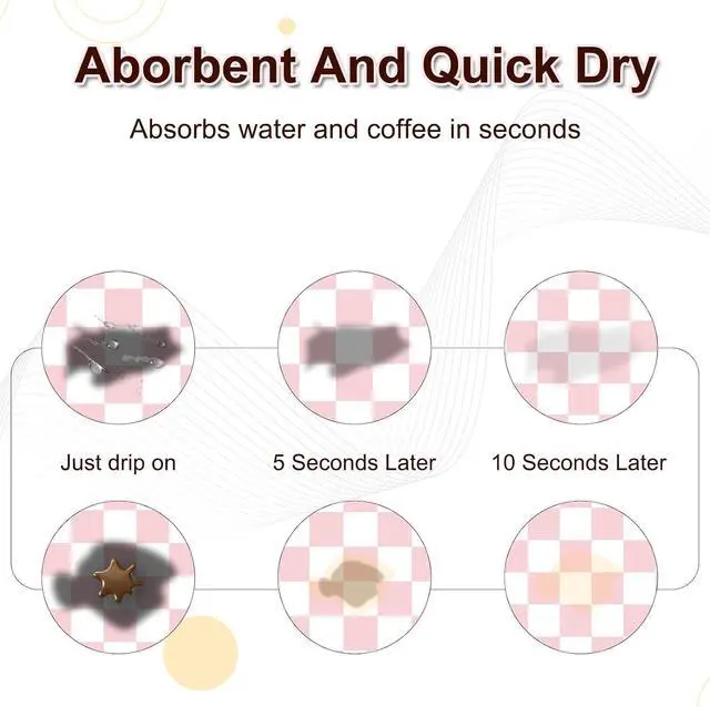 Alt view image 4 of 6 - Dish Drying Mat for Kitchen Counter, 12" x 20" Checkered Coffee Bar Mat for Espresso Machine, Absorbent and Stain-Resistant Countertop Protector, Non-Slip Rubber Back Drying Pad, Pink & White