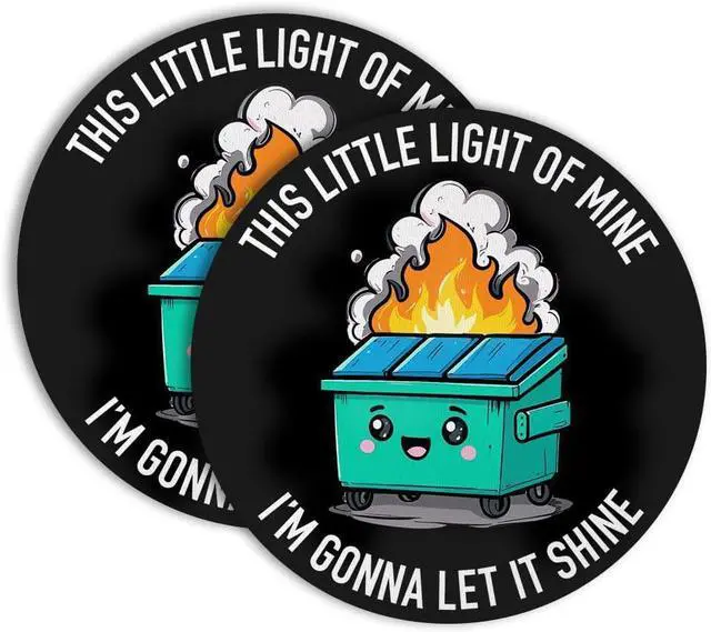 Main image of This Little Light of Mine Im Gonna Let It Shine Drink Cup Holder Coaster Set of 2, Funny Dumpster Fire Coffee Cup Mats for Office Desk Decor, Humor Sarcastic Work Gifts for Women Men Coworkers