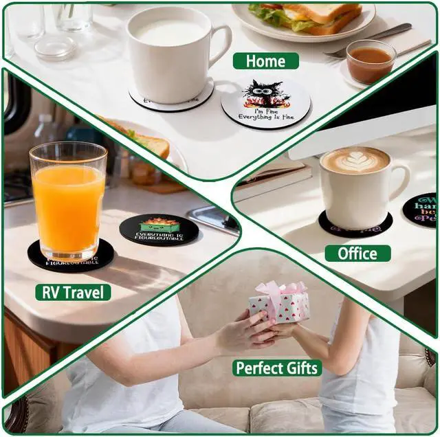 Alt view image 6 of 6 - This Little Light of Mine Im Gonna Let It Shine Drink Cup Holder Coaster Set of 2, Funny Dumpster Fire Coffee Cup Mats for Office Desk Decor, Humor Sarcastic Work Gifts for Women Men Coworkers
