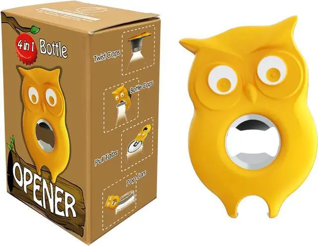 Main image of 4-in-1 Manual Owl Bottle Opener - BPA-Free Multi-Function Opener for Bottle Caps, Jars, Pull Tabs & Twist Caps, Ergonomic Design for Kids, Seniors & Weak Hands (Yellow)