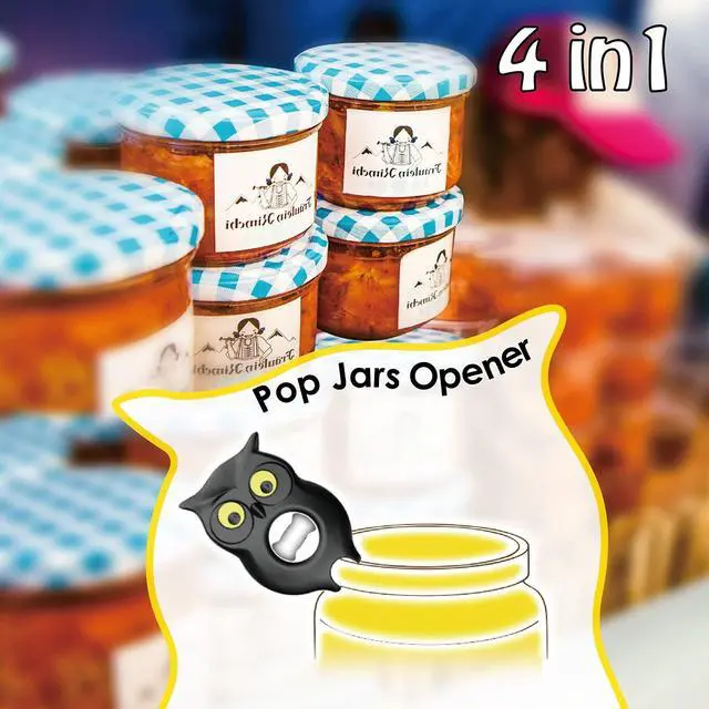 Alt view image 7 of 7 - 4-in-1 Manual Owl Bottle Opener - BPA-Free Multi-Function Opener for Bottle Caps, Jars, Pull Tabs & Twist Caps, Ergonomic Design for Kids, Seniors & Weak Hands (Yellow)