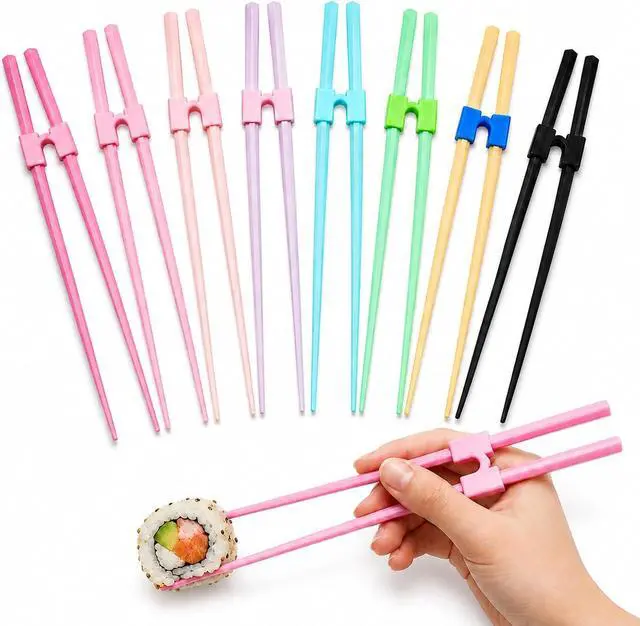 Main image of 8 Pairs Training Chopsticks for Beginners, Fiberglass Japanese Chopstick | Training Chopsticks with Removable Helpers, Easy to Use Reusable Design, Dishwasher Safe, 8 Colors for Adults & Family Dining