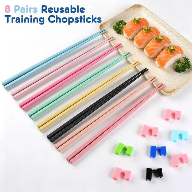 Alt view image 2 of 7 - 8 Pairs Training Chopsticks for Beginners, Fiberglass Japanese Chopstick | Training Chopsticks with Removable Helpers, Easy to Use Reusable Design, Dishwasher Safe, 8 Colors for Adults & Family Dining