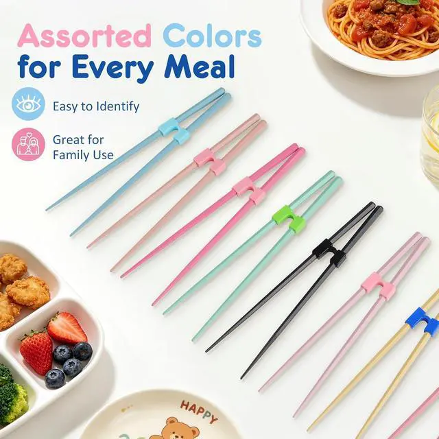 Alt view image 3 of 7 - 8 Pairs Training Chopsticks for Beginners, Fiberglass Japanese Chopstick | Training Chopsticks with Removable Helpers, Easy to Use Reusable Design, Dishwasher Safe, 8 Colors for Adults & Family Dining