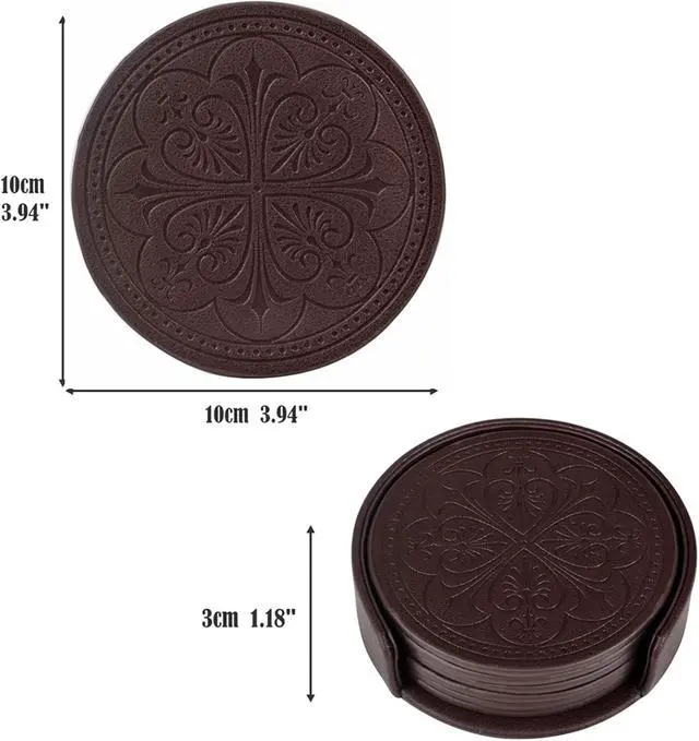 Alt view image 4 of 7 - Drink Coasters,PU Leather Bar Beer Beverage Coaster for Drinks Set of 6 with Holder Coasters for Wooden Table Coffee Table Absorbent, Easy Clean Cup Coaster Easter Housewarming Gifts