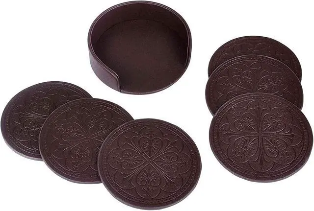 Alt view image 7 of 7 - Drink Coasters,PU Leather Bar Beer Beverage Coaster for Drinks Set of 6 with Holder Coasters for Wooden Table Coffee Table Absorbent, Easy Clean Cup Coaster Easter Housewarming Gifts