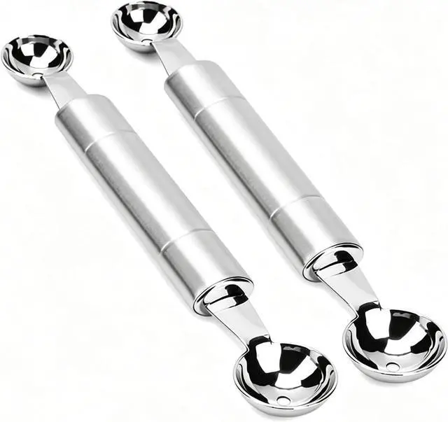 Main image of 2 Pcs Double Ended Headed Fruit Icecream Ball Spoon Melon Baller Parisienne Scoop Smooth Round Melon Balls Melon Scoop for Watermelon/Ice 30mm Melon Ballers
