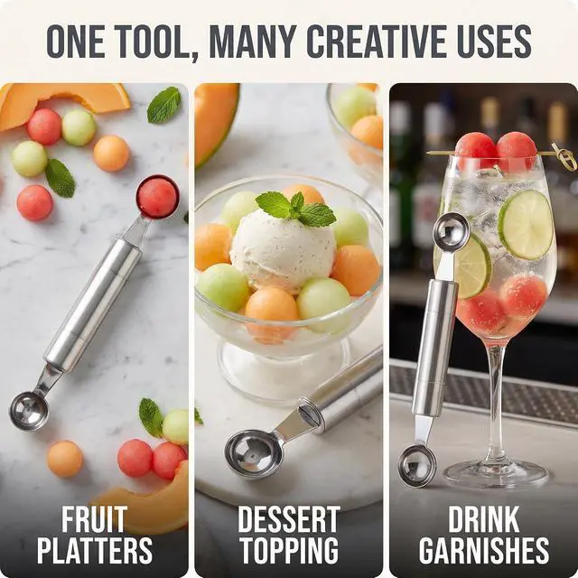 Alt view image 6 of 7 - 2 Pcs Double Ended Headed Fruit Icecream Ball Spoon Melon Baller Parisienne Scoop Smooth Round Melon Balls Melon Scoop for Watermelon/Ice 30mm Melon Ballers