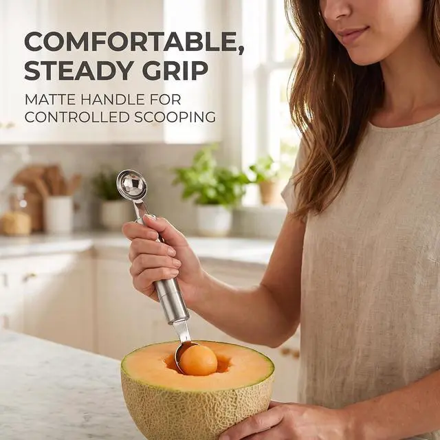 Alt view image 5 of 7 - 2 Pcs Double Ended Headed Fruit Icecream Ball Spoon Melon Baller Parisienne Scoop Smooth Round Melon Balls Melon Scoop for Watermelon/Ice 30mm Melon Ballers