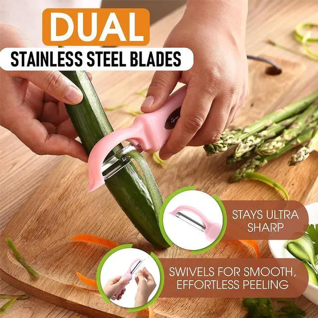 Alt view image 2 of 7 - Spring Chef Swivel Vegetable Peeler with Soft Grip Handle, Pink Lemonade | Premium Potato Peeler w/ Ultra Sharp Stainless Steel Blades, Multifunctional Veggie Peeler for Apple, Carrot, Cucumber, Fruit
