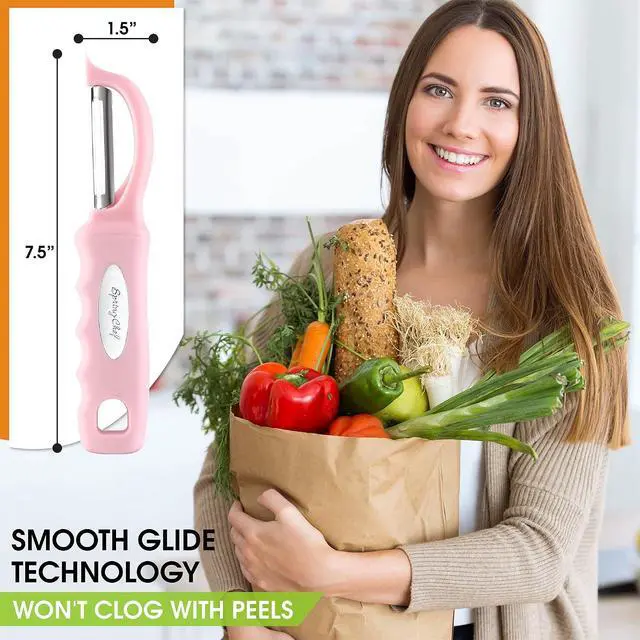 Alt view image 3 of 7 - Spring Chef Swivel Vegetable Peeler with Soft Grip Handle, Pink Lemonade | Premium Potato Peeler w/ Ultra Sharp Stainless Steel Blades, Multifunctional Veggie Peeler for Apple, Carrot, Cucumber, Fruit