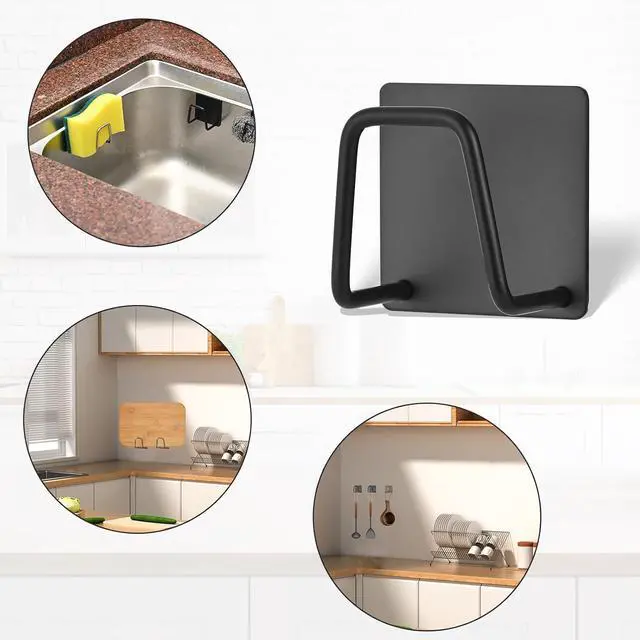 Alt view image 6 of 7 - Adhesive Sponge Holder for Kitchen Sink, SUS304 Stainless Steel Scrubber Hanger Sink Caddy Accessories Storage Drain Rack Stand for Scratch Scrub Dishcloth Dishrag Steel Wool Strainer Stopper