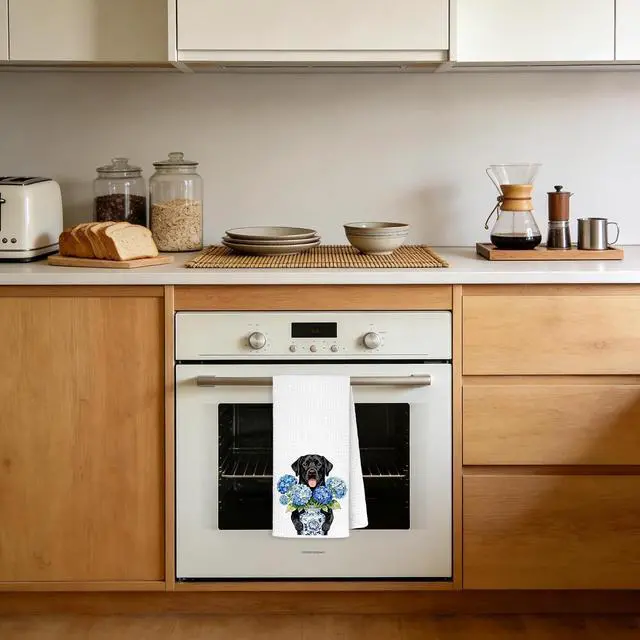 Alt view image 6 of 7 - Hydrangea Black Labrador Retriever Kitchen Towels, Black Lab Gifts Decorative Hand Tea Towels for Bathroom, Blue Chinoiserie Porcelain Floral Lab Dog Dish Towel Drying Cloth, 16x24 Inches