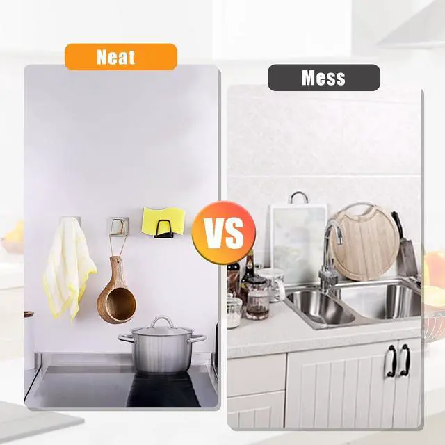 Alt view image 7 of 7 - Adhesive Sponge Holder for Kitchen Sink, SUS304 Stainless Steel Scrubber Hanger Sink Caddy Accessories Storage Drain Rack Stand for Scratch Scrub Dishcloth Dishrag Steel Wool Strainer Stopper