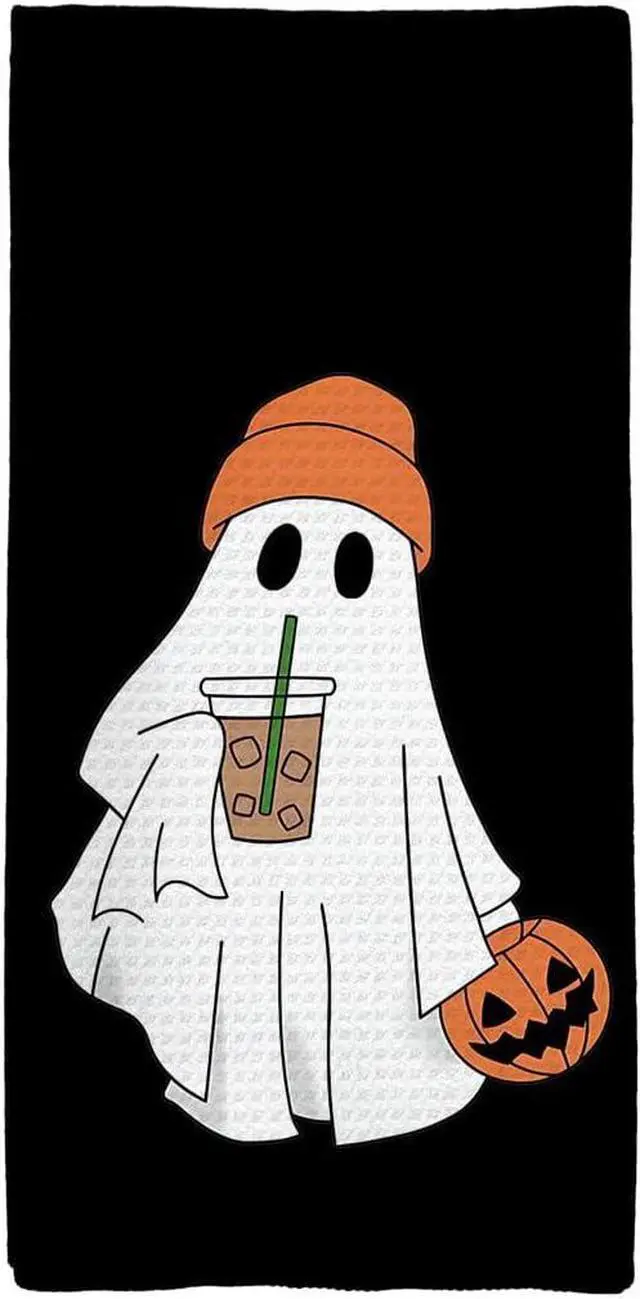 Main image of Halloween Kitchen Towels, Ghost Decorative Fall Hand Towels for Kitchen, Goth Fall Dish Towel Dishcloths Tea Towel for Bathroom, Gothic Halloween Pumpkin KitchenBathroom Decor, Black 16x24in