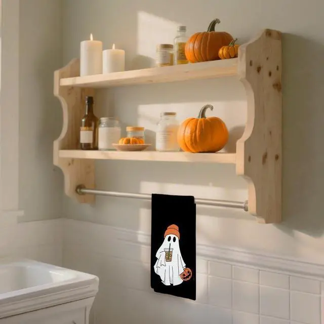 Alt view image 4 of 7 - Halloween Kitchen Towels, Ghost Decorative Fall Hand Towels for Kitchen, Goth Fall Dish Towel Dishcloths Tea Towel for Bathroom, Gothic Halloween Pumpkin KitchenBathroom Decor, Black 16x24in