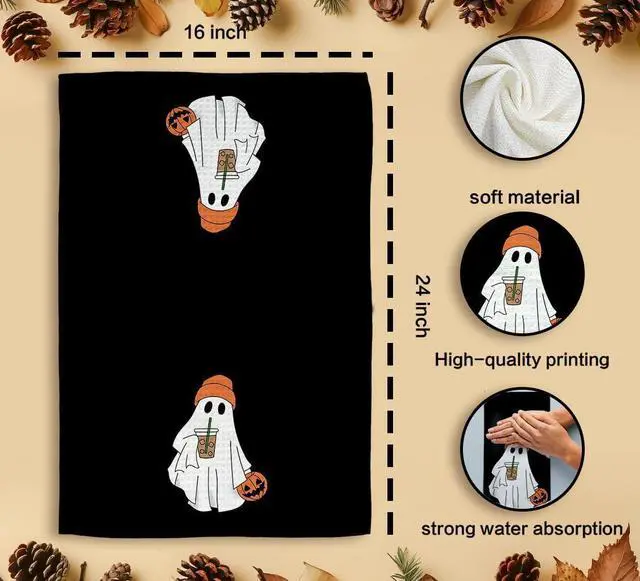 Alt view image 7 of 7 - Halloween Kitchen Towels, Ghost Decorative Fall Hand Towels for Kitchen, Goth Fall Dish Towel Dishcloths Tea Towel for Bathroom, Gothic Halloween Pumpkin KitchenBathroom Decor, Black 16x24in