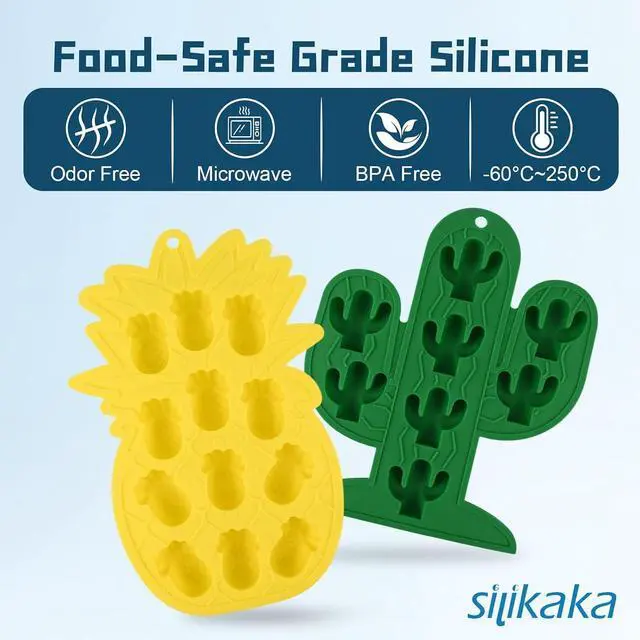 Alt view image 3 of 7 - UNIQUE ICE CUBE TRAYS FoodGrade Silicone Two Pineapple Cacti Ice Tray Easy To Demold Suitable For Cocktails Mojitos Whiskeys And Juices (Single Color)
