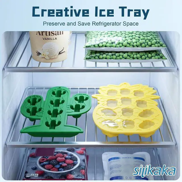 Alt view image 7 of 7 - UNIQUE ICE CUBE TRAYS FoodGrade Silicone Two Pineapple Cacti Ice Tray Easy To Demold Suitable For Cocktails Mojitos Whiskeys And Juices (Single Color)