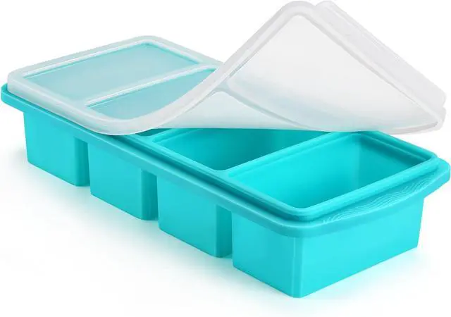 Main image of Silicone Freezer Tray with Lid - 1 Cup Silicone Food Tray - Large Ice Cube Freezer Molds - Soup, Sauce, leftovers, Homemade Meal Prep Freezing Kitchen Storage Containers - Aqua - 1-Pack