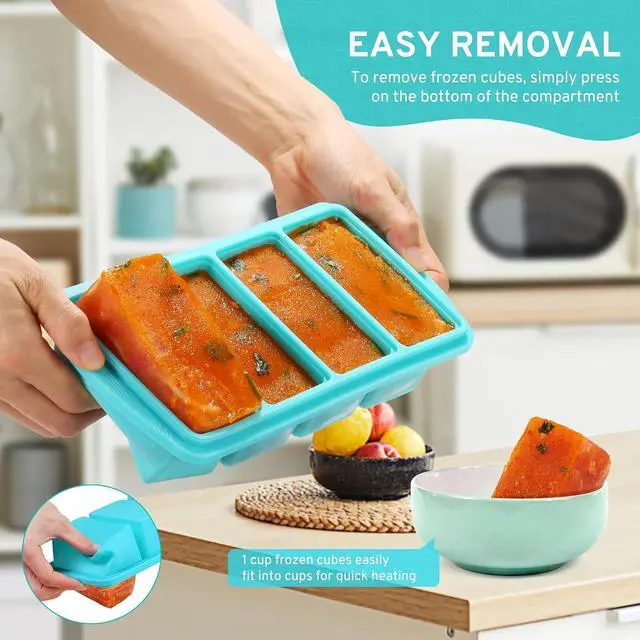 Alt view image 2 of 6 - Silicone Freezer Tray with Lid - 1 Cup Silicone Food Tray - Large Ice Cube Freezer Molds - Soup, Sauce, leftovers, Homemade Meal Prep Freezing Kitchen Storage Containers - Aqua - 1-Pack